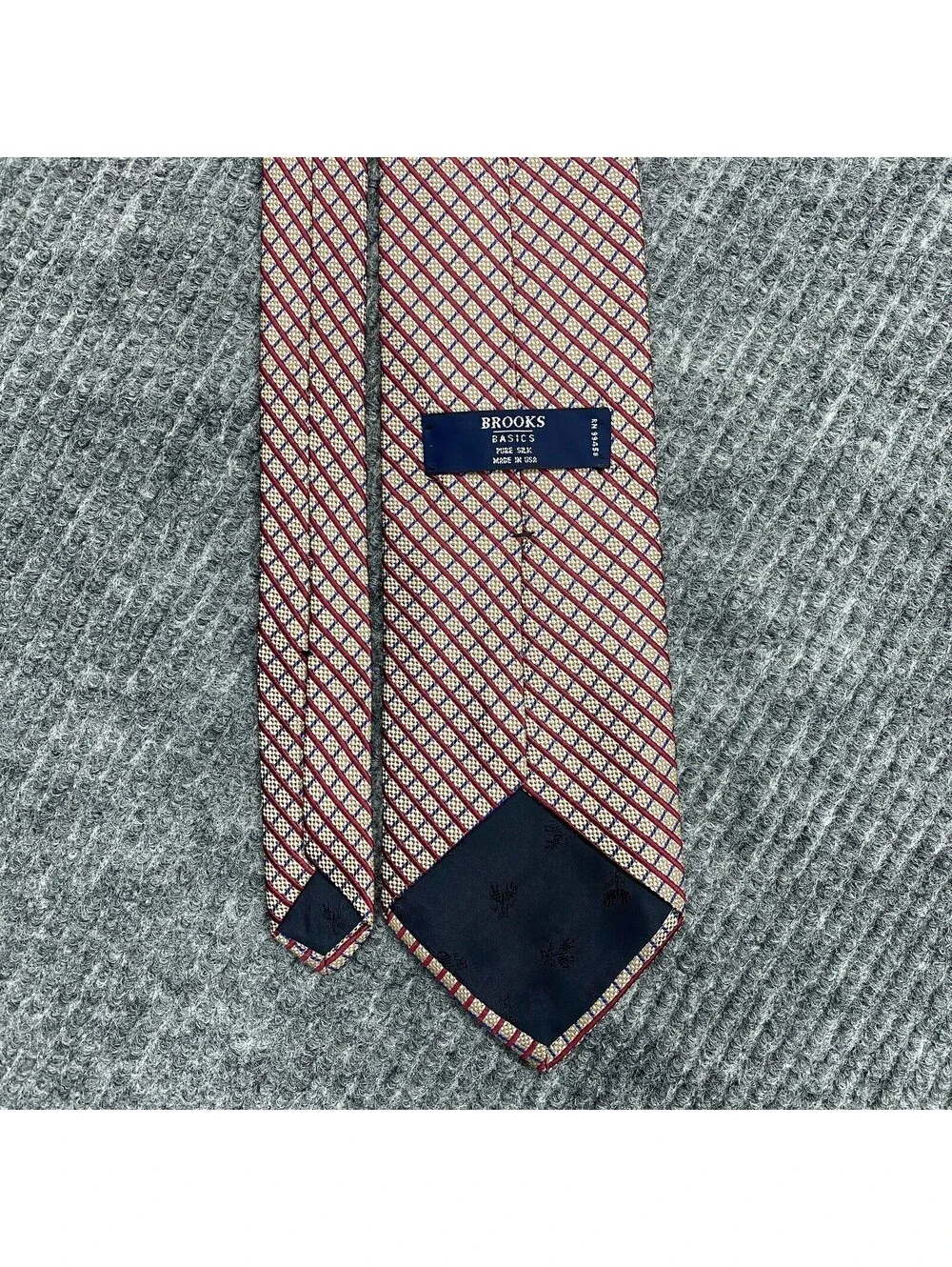 Brooks Brothers Basics Necktie Red Blue Striped Plaid Pure Silk Tie Made In USA